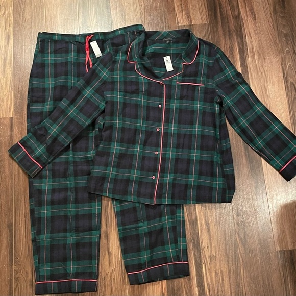 Talbots Other - New TALBOTS Size LARGE Green Plaid Cotton Flannel PAJAMA SET Shirt Pants Womens